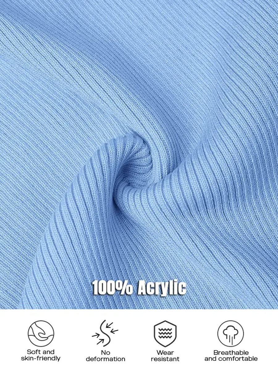 Casual White Ribbed Knit Half-Zip Button Decor Long Sleeve Top