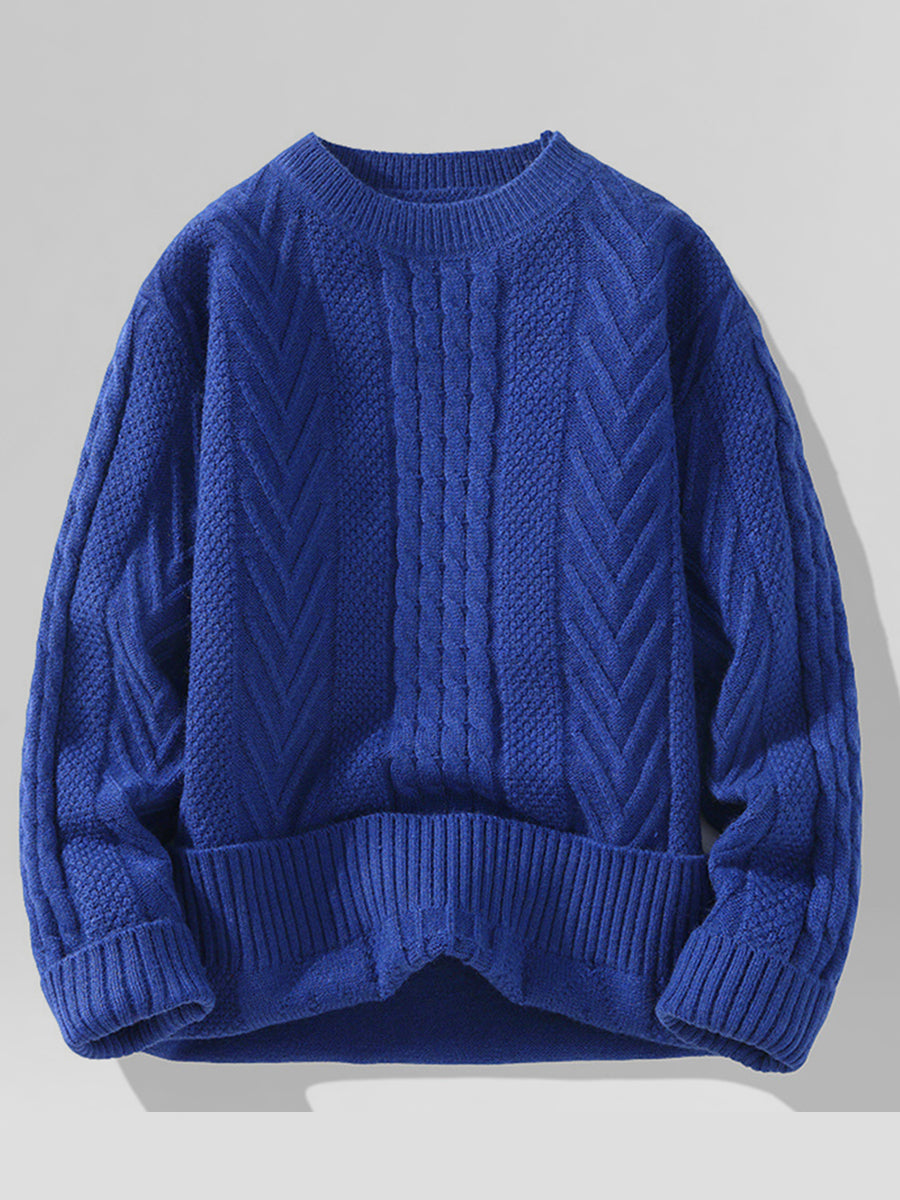 Casual White Oversized Cable Knit Crew Neck Long Sleeve Sweater