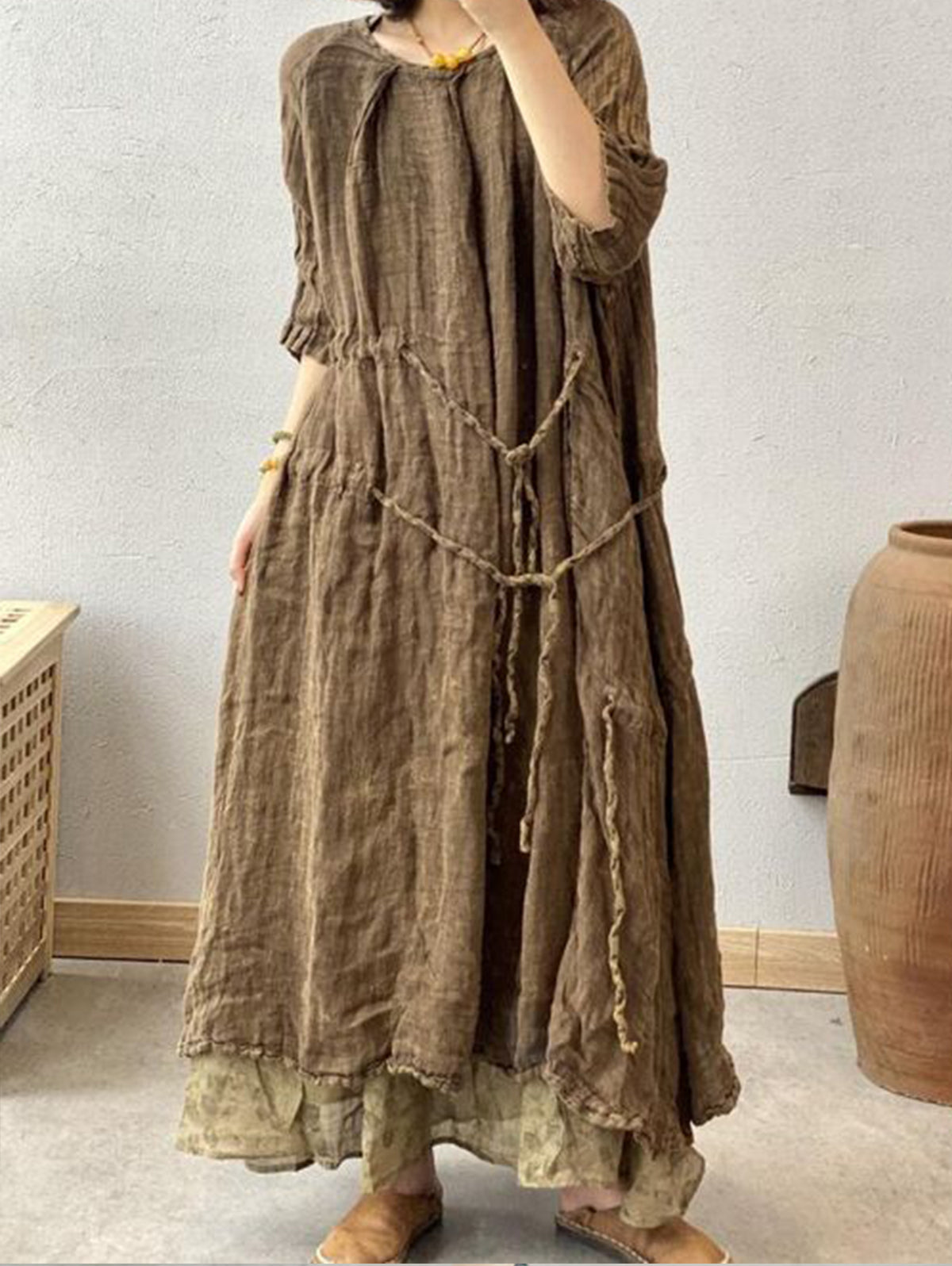 Knot Front Two Layer Hem Dress