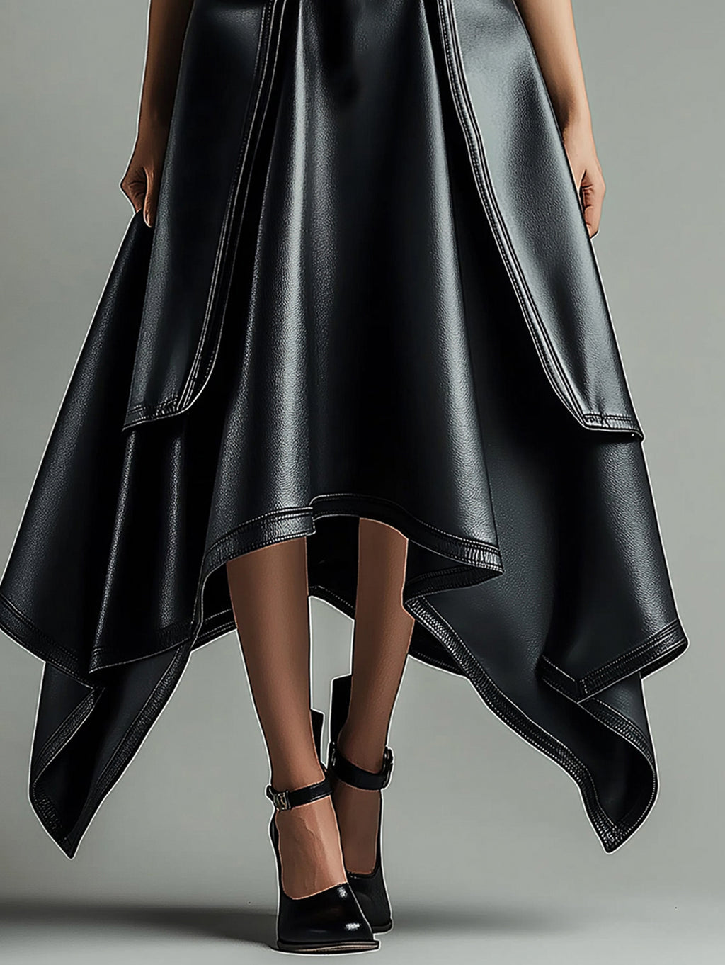 Ursiime PU Leather Layered Irregular Hem Maxi Skirt