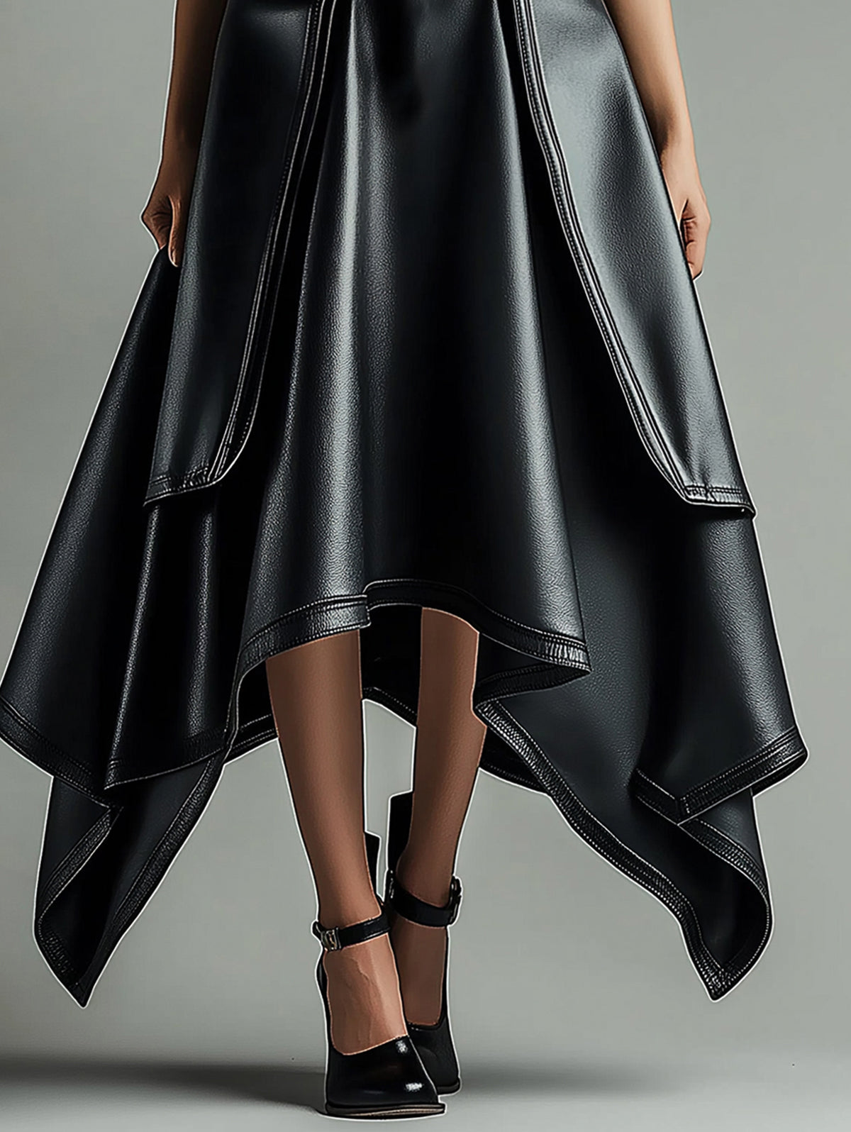 Ursiime PU Leather Layered Irregular Hem Maxi Skirt
