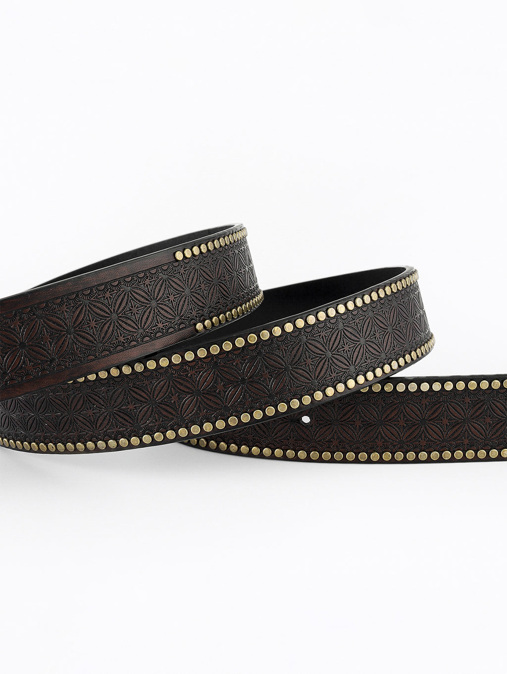 Western Metal Bull Head Beaded Embossed PU Leather Belt