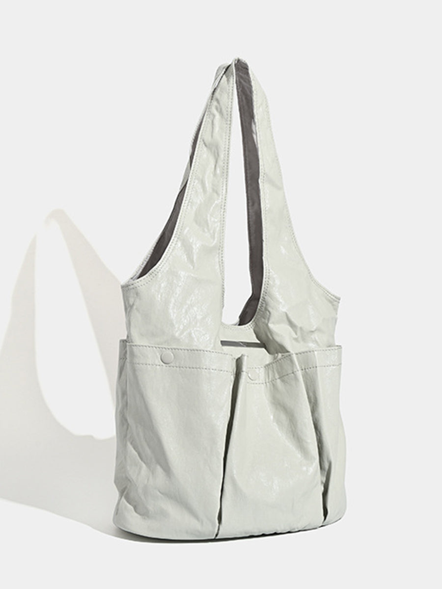 Fashion Black Crinkled PU Leather Multiple Pockets Magnetic Snap Tote Bag