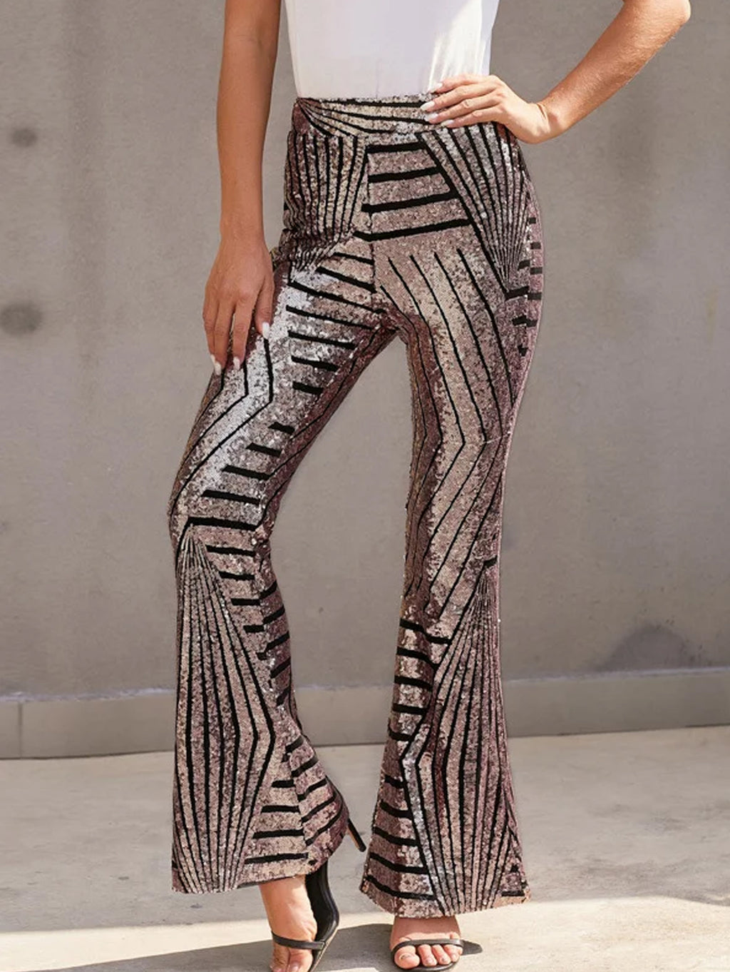 Fashion Sequin High Waist Flared Leg Pants