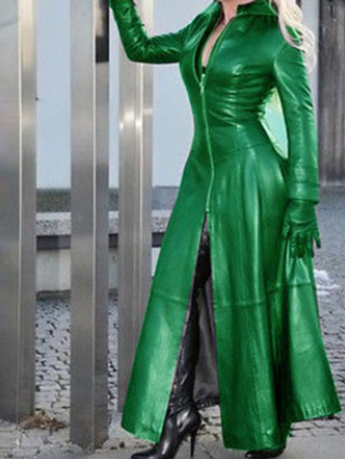 Casual PU Leather Stand Collar Zipper Solid Trench Coat