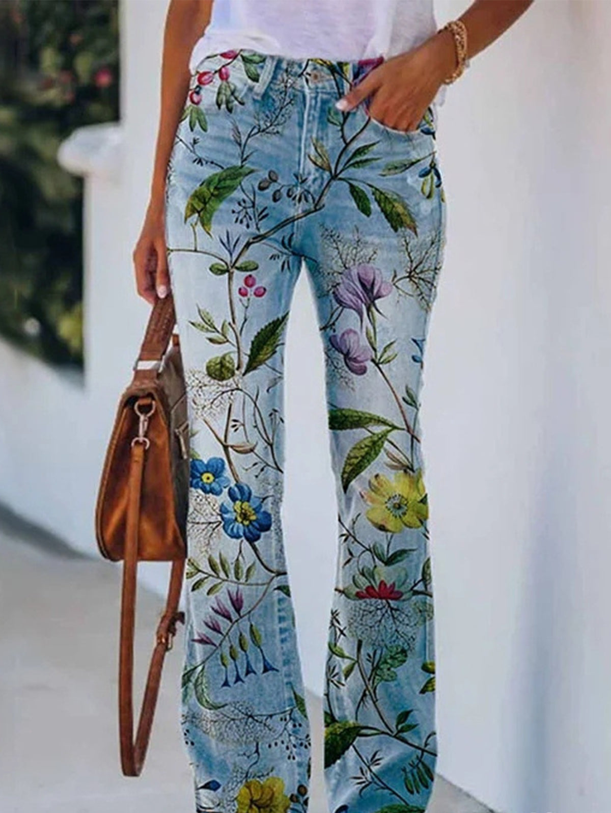 Daily Floral Graphic High Waisted Pocket Flared Pants