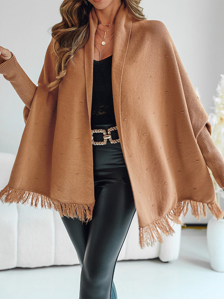 Ursiime Business Casual Khaki Batwing Sleeve Fringe Casual Cardigans
