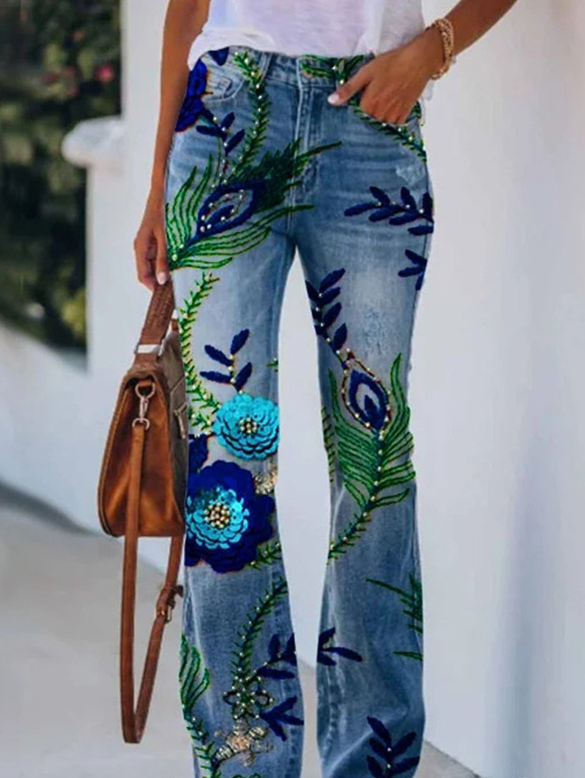 Daily Floral Graphic High Waisted Pocket Flared Pants