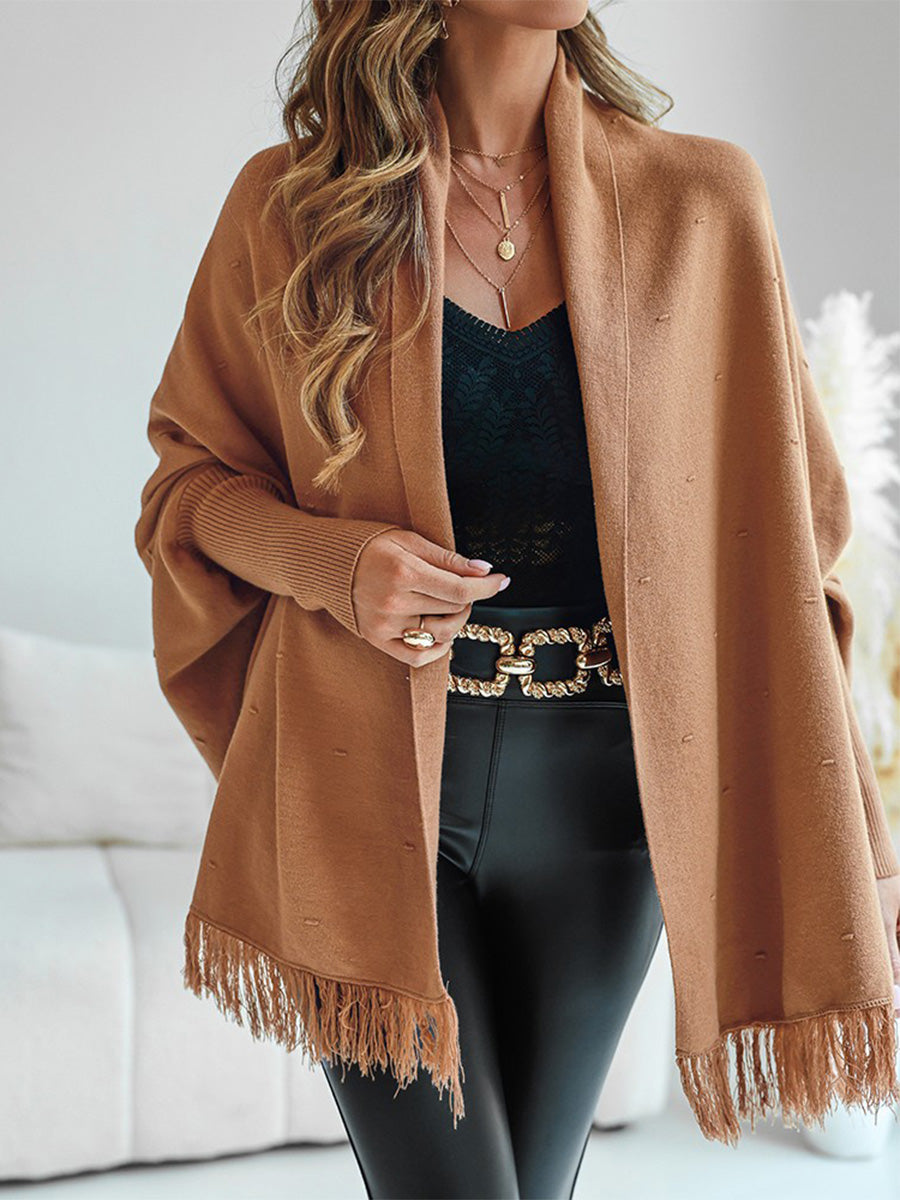 Ursiime Business Casual Khaki Batwing Sleeve Fringe Casual Cardigans