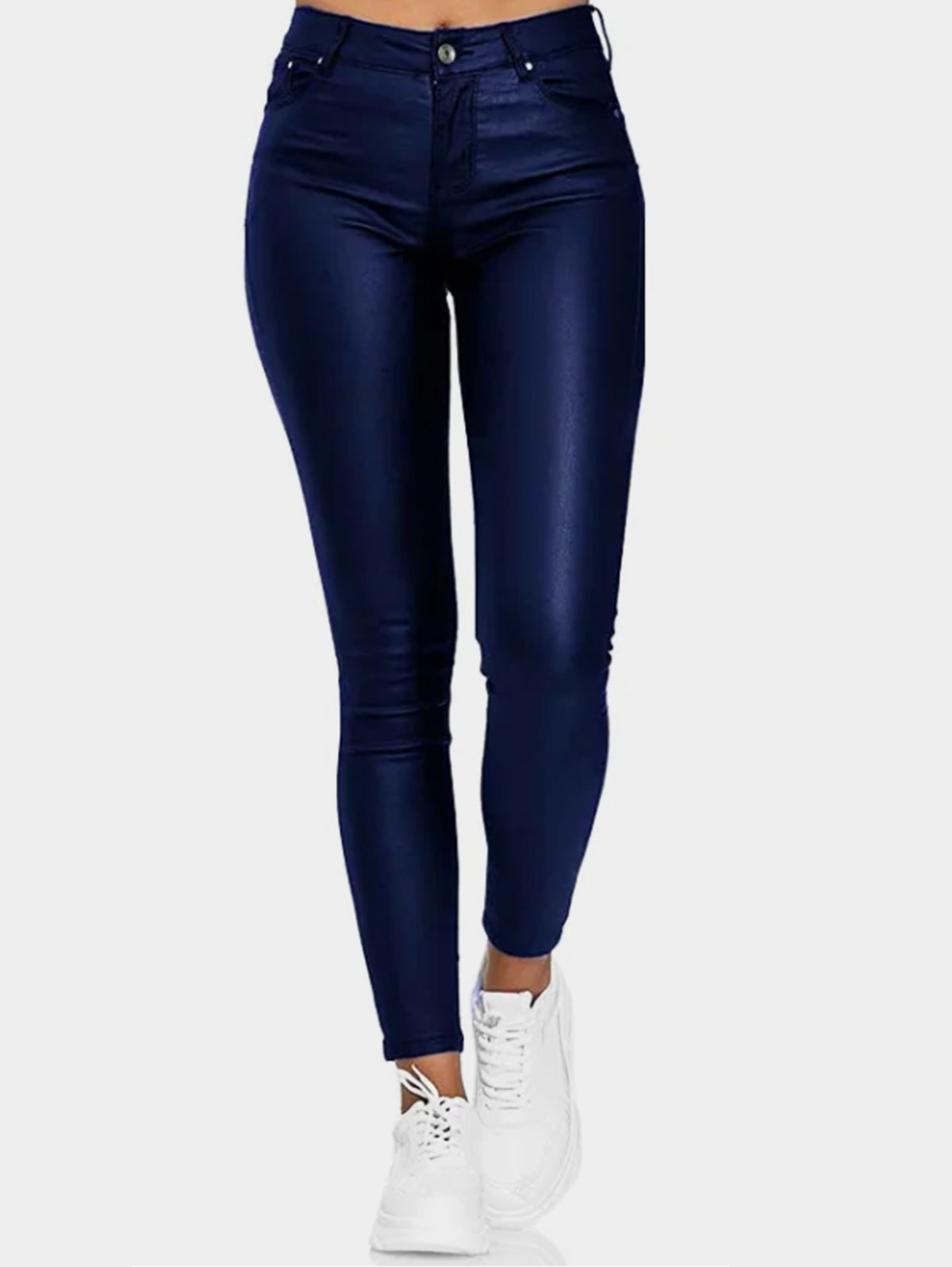Casual Solid High Rise PU Leather Pencil Pants