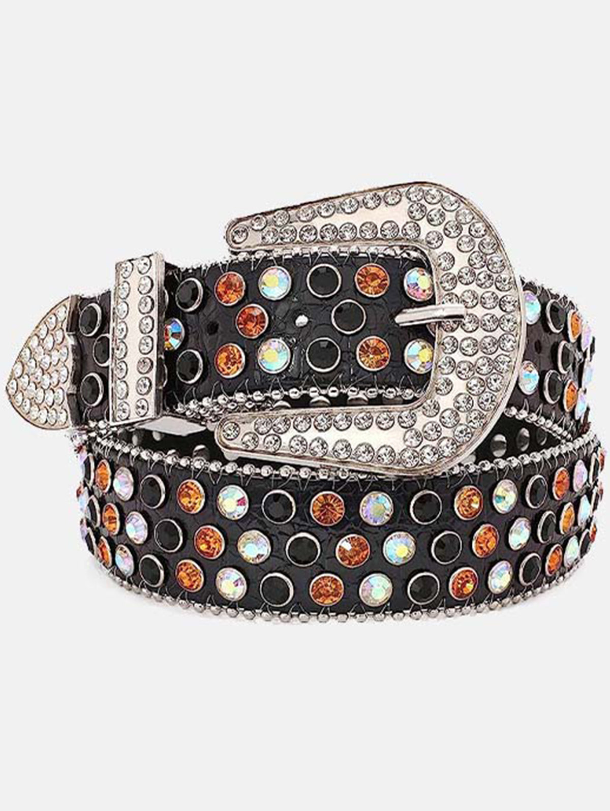 Punk Colorful Diamond Inlay PU Belt