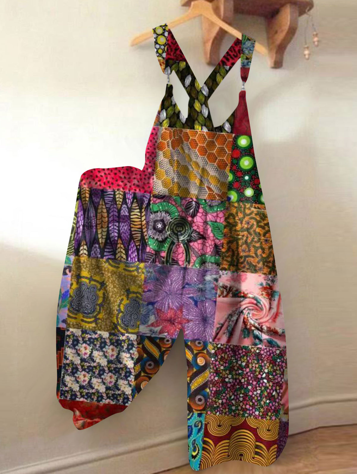 Casual Patchwork Loose Wide Leg Harem Jumpsuit