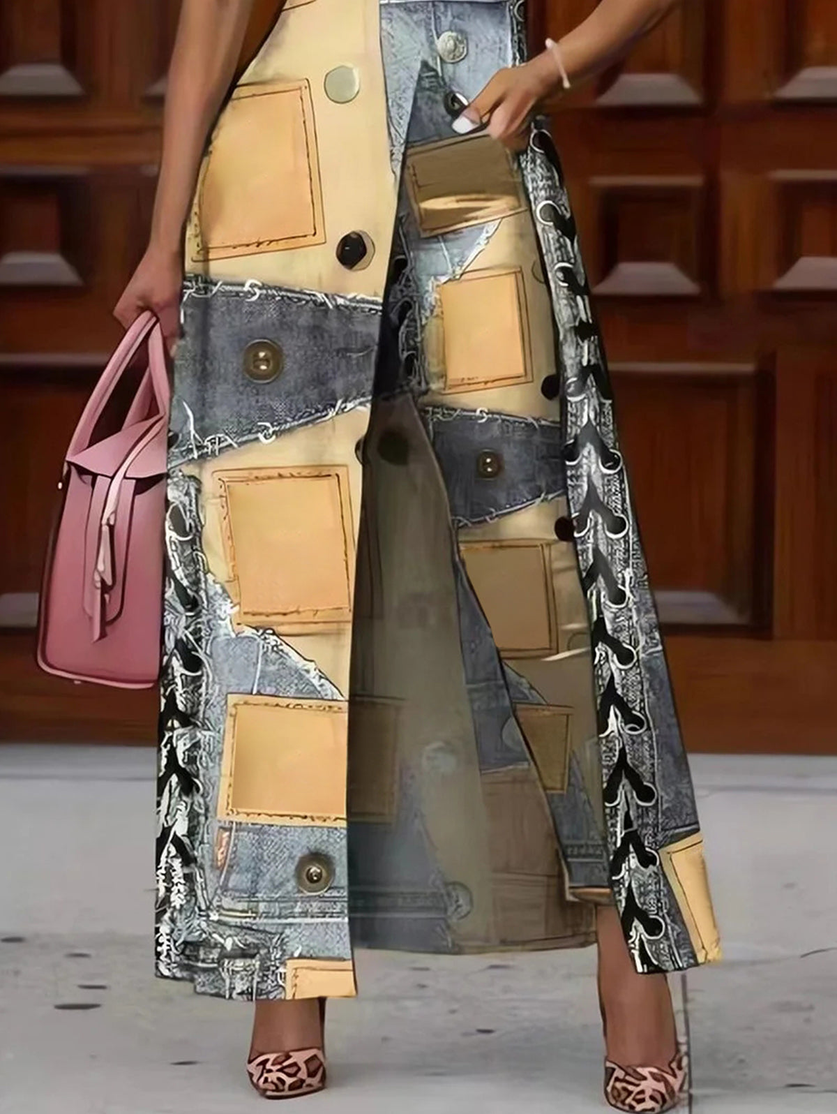 Ursiime Vintage Allover Pattern Patchwork Leggings Pants