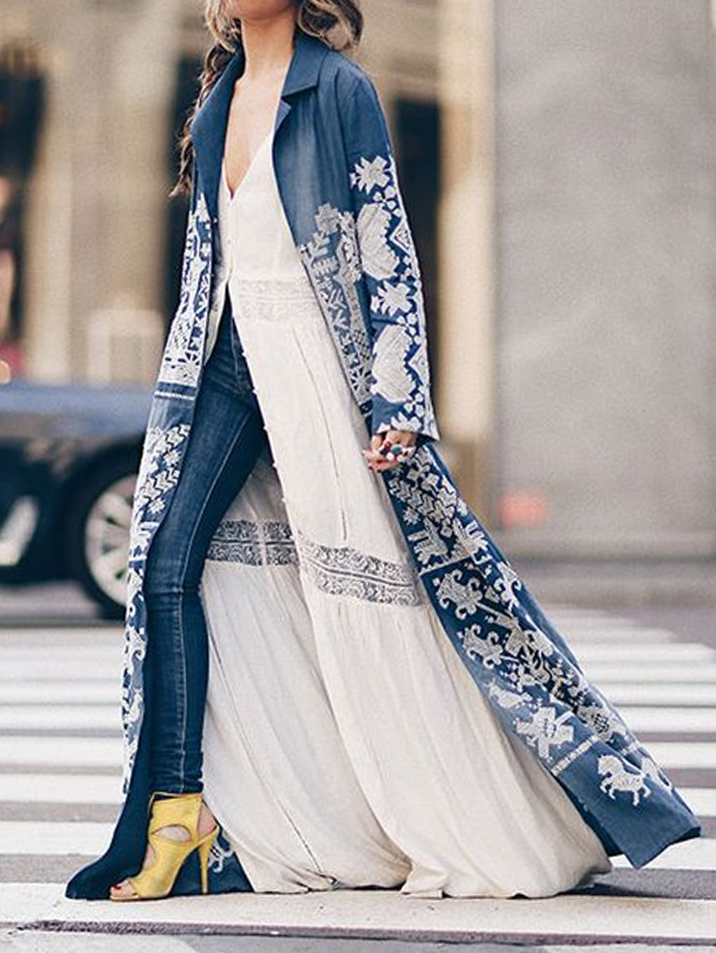 Fashionable Ethnic Lapel Collar Long Sleeve Coat