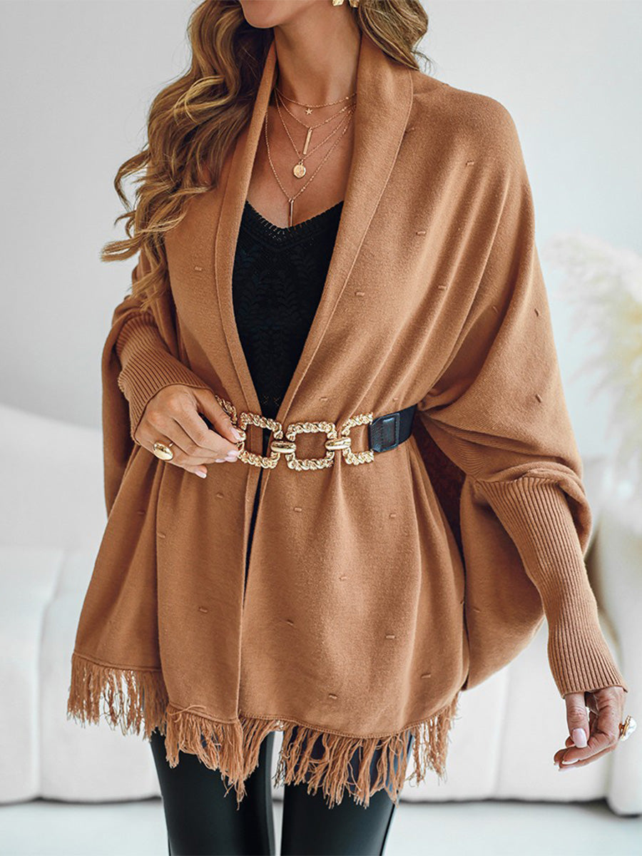 Ursiime Business Casual Khaki Batwing Sleeve Fringe Casual Cardigans