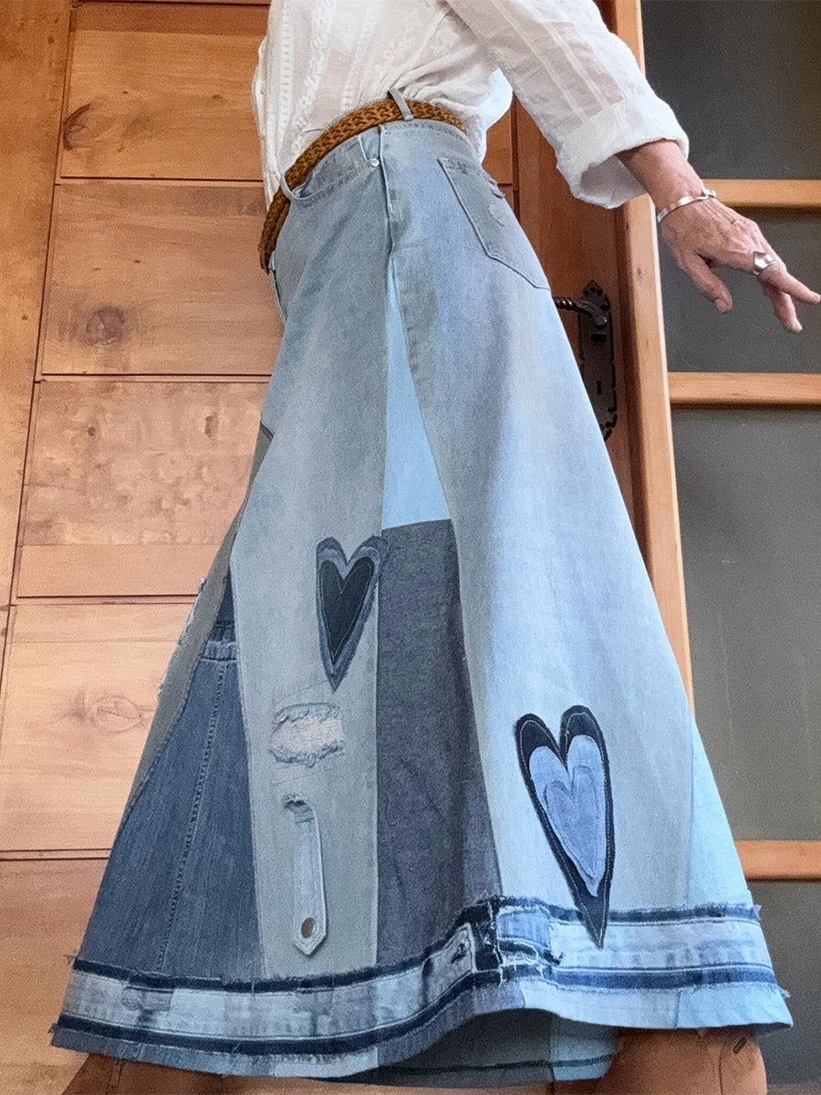 Ursiime Daily Blue Contrast Casual Pocket Denim Skirts