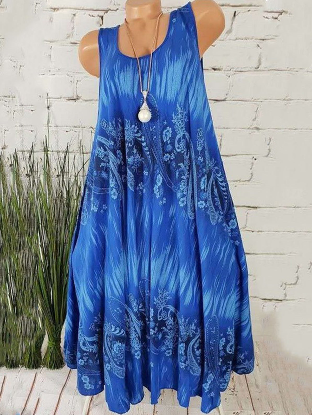 Daily U Neck Sleeveless Loose Boho Midi Dress