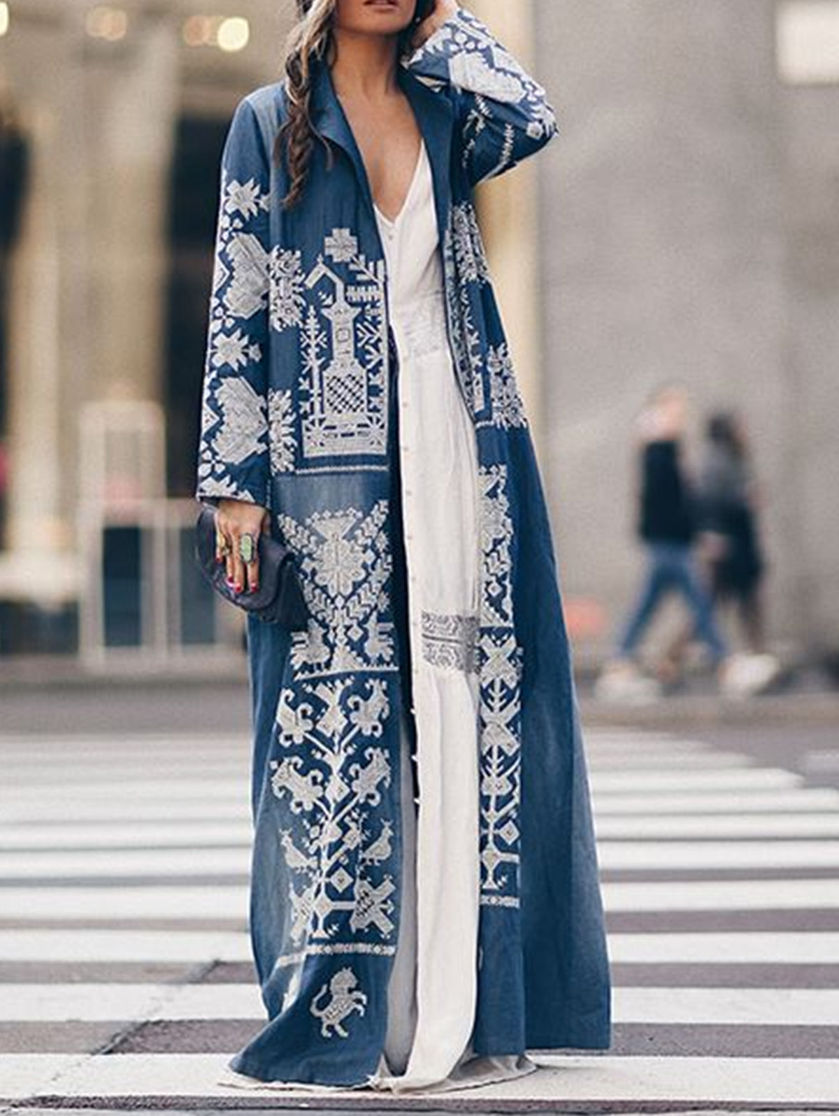 Fashionable Ethnic Lapel Collar Long Sleeve Coat