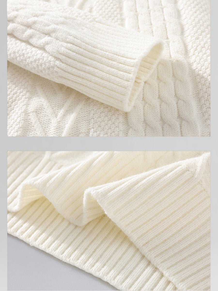 Casual White Oversized Cable Knit Crew Neck Long Sleeve Sweater