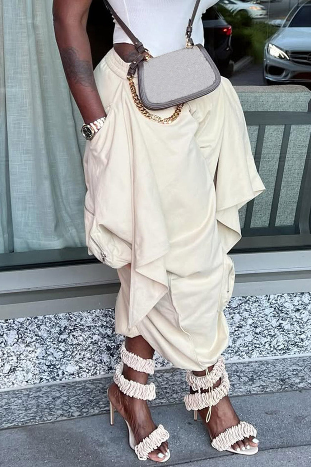 Ursiime Design Daily Ivory Casual Pull-On Waist Cargo Pants [Pre-Order]