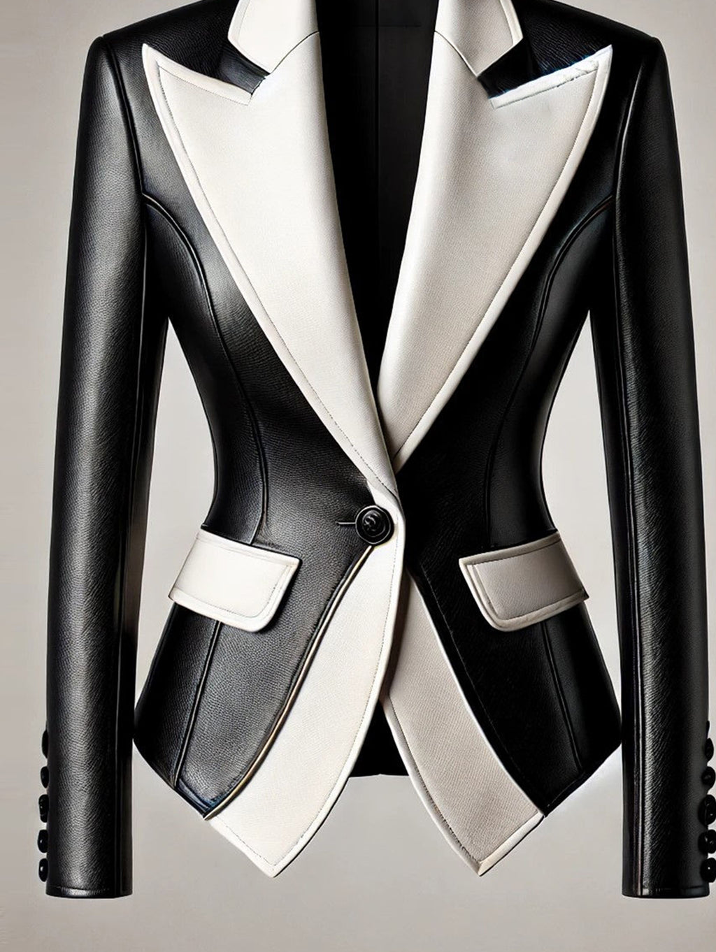 Ursiime Formal Contrast Color Peaked Lapel PU Leather Blazer