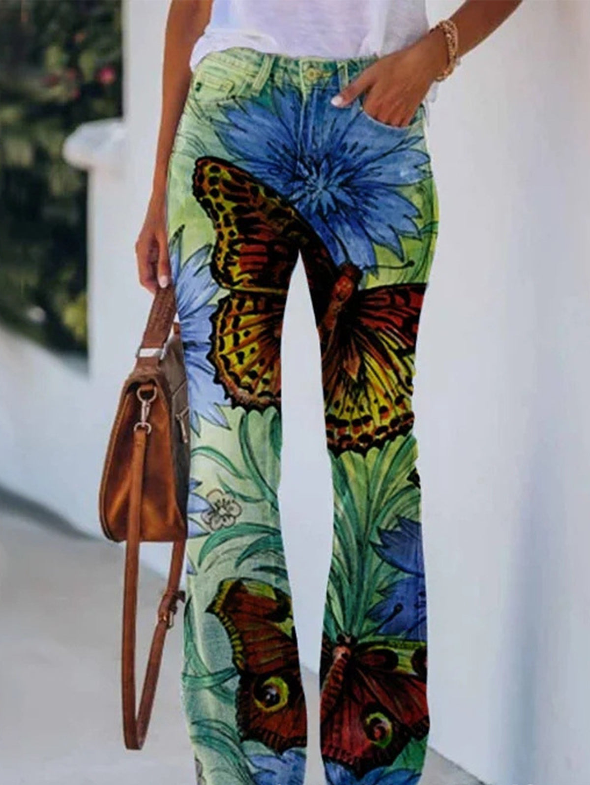 Daily Floral Graphic High Waisted Pocket Flared Pants