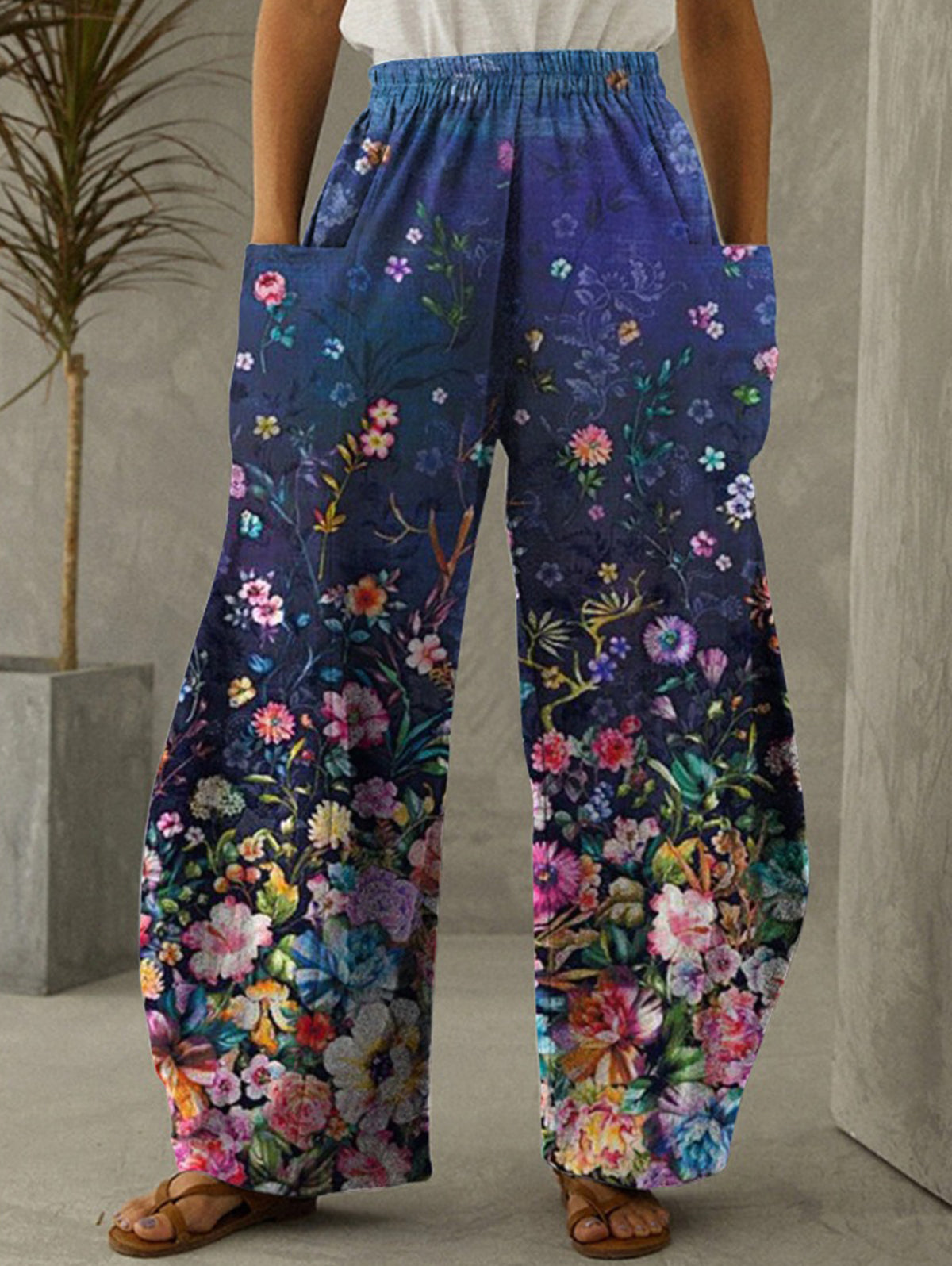 Street Oil Painting High Waist Wide Leg Pants