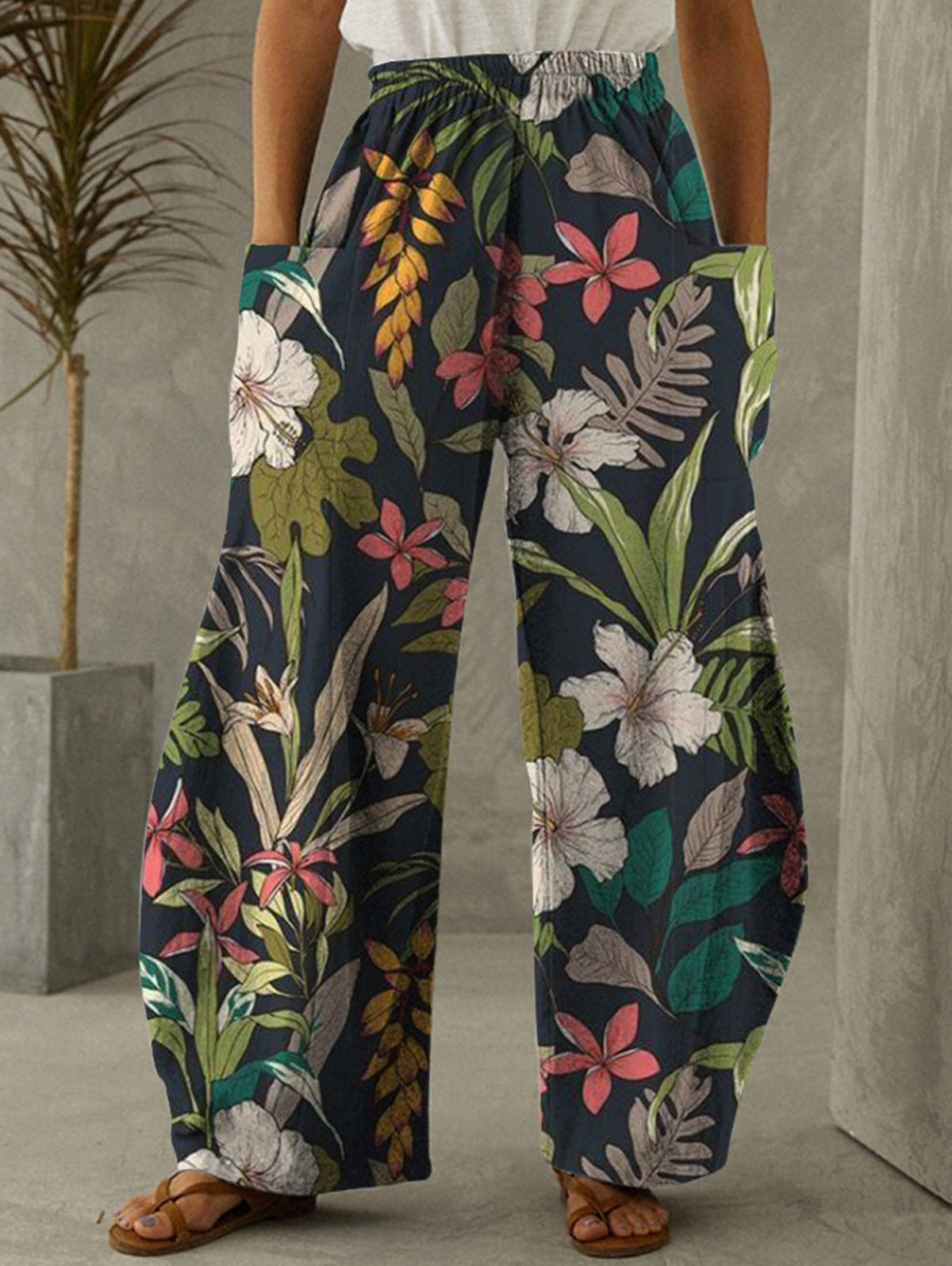 Street Oil Painting High Waist Wide Leg Pants