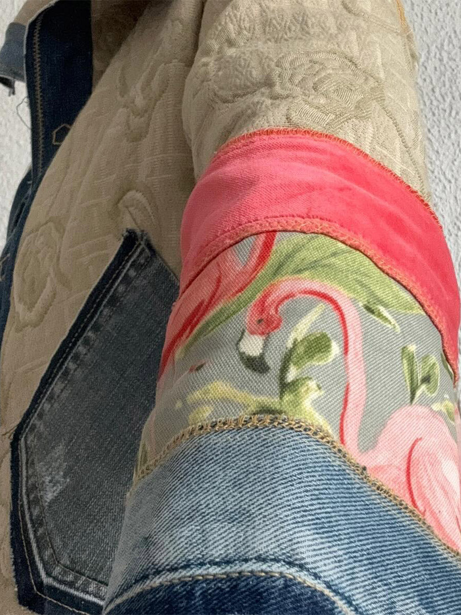 Ursiime Daily Blue Shirt Collar Long Sleeve Contrast Casual Pocket Denim Jacket