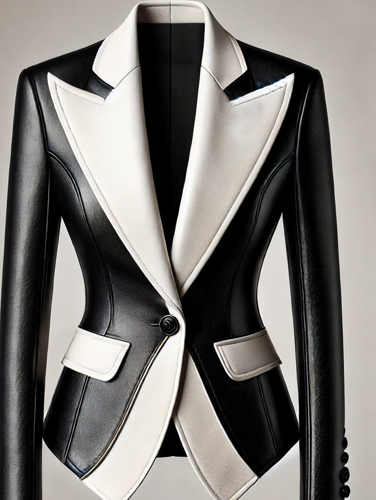 Ursiime Formal Contrast Color Peaked Lapel PU Leather Blazer