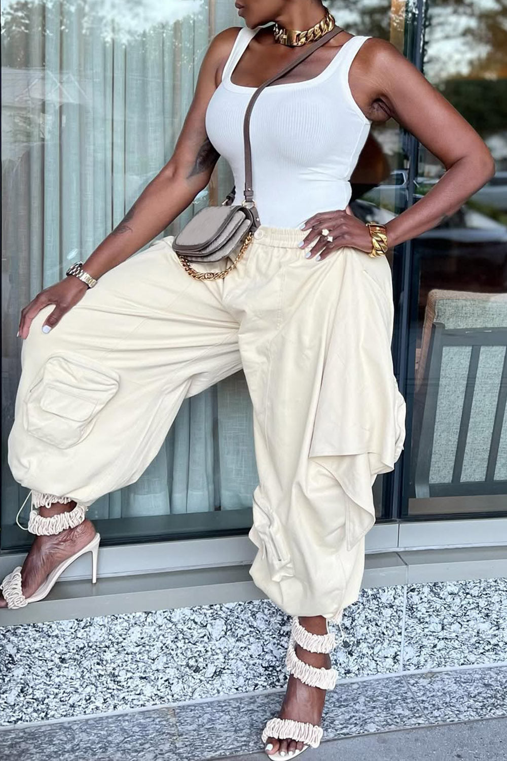 Ursiime Design Daily Ivory Casual Pull-On Waist Cargo Pants [Pre-Order]