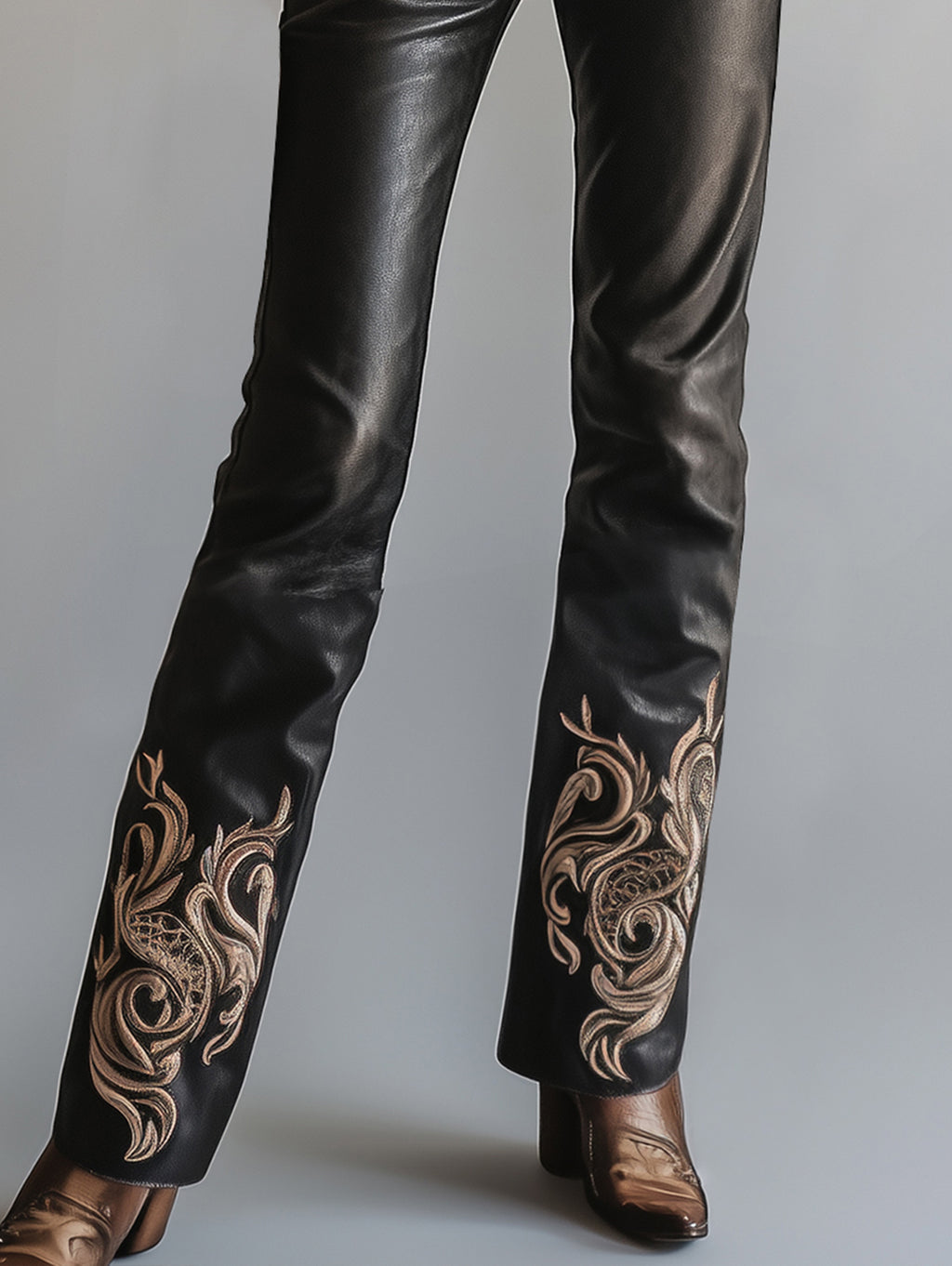 Ursiime PU Leather Embroidery High Rise Straight Pants