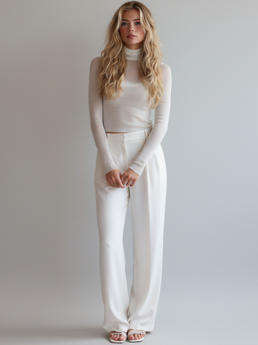 Ursiime Daily White High Collar Long Sleeve Casual Sweaters