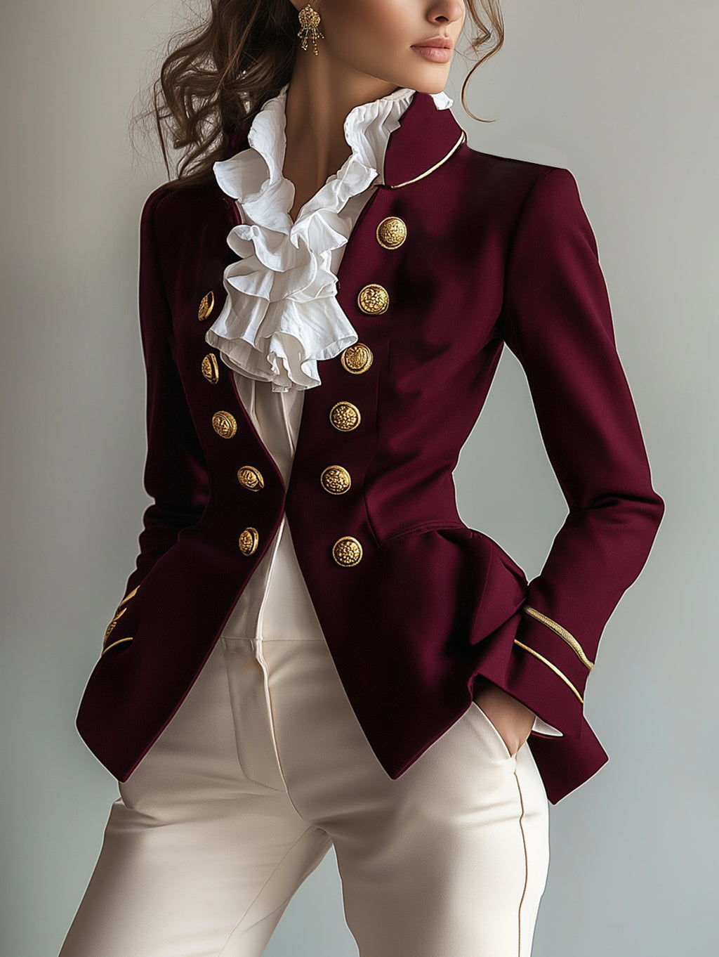 Ursiime Retro Stand Collar Button Long Sleeve Jacket