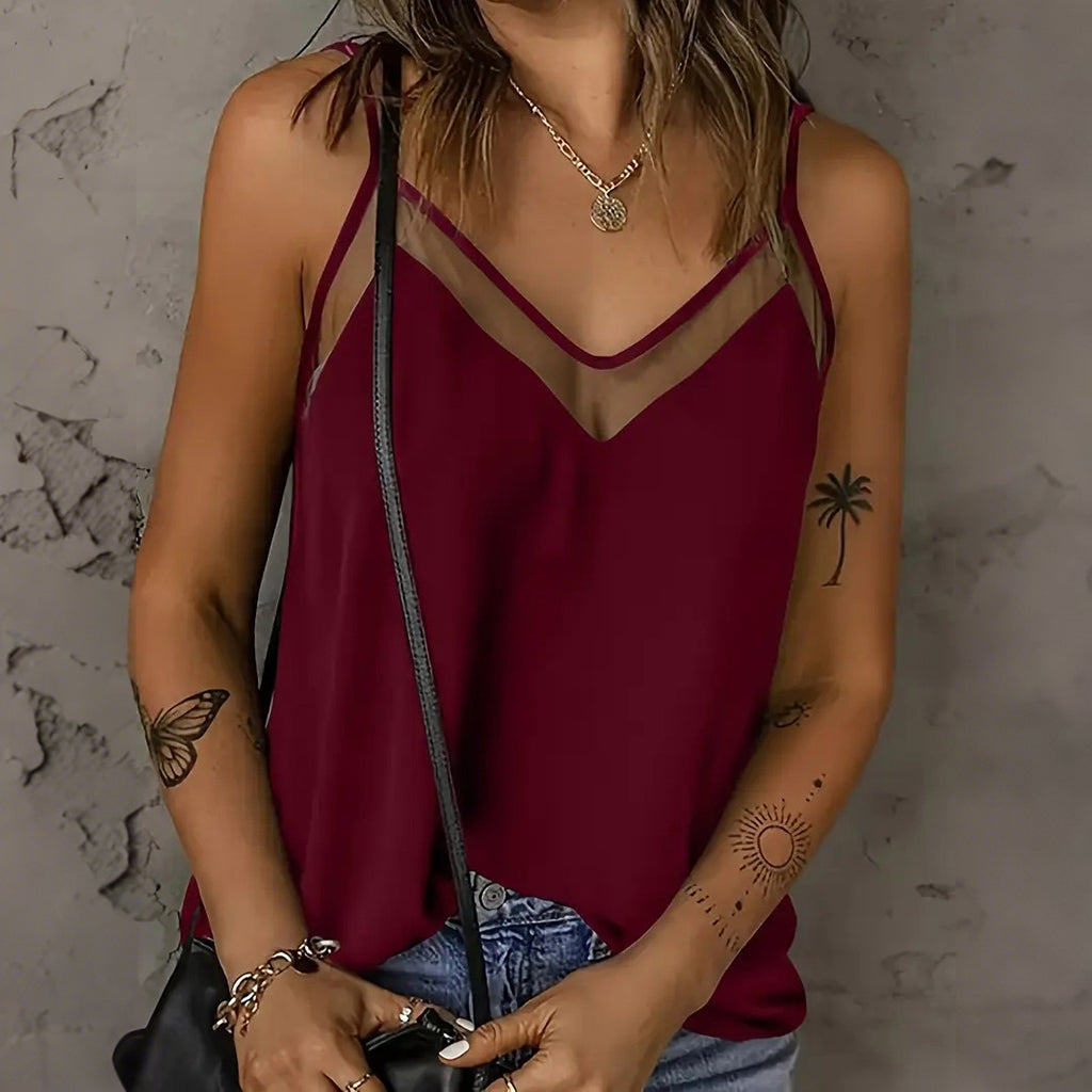 Casual Sheer V Neck Spaghetti Strap Camisole