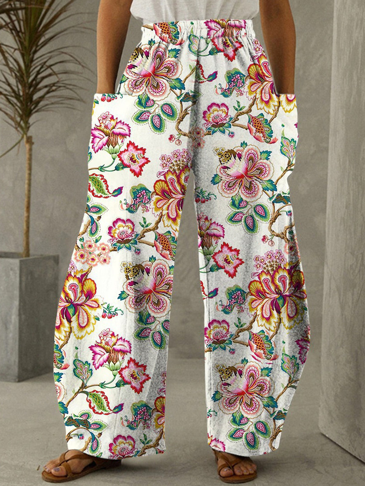 Street Oil Painting High Waist Wide Leg Pants