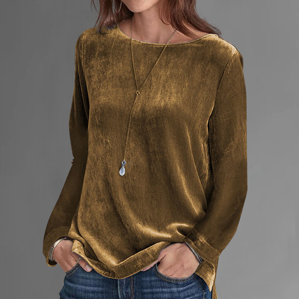 Casual Round Neck Long Sleeve Solid Velvet Sweatshirt