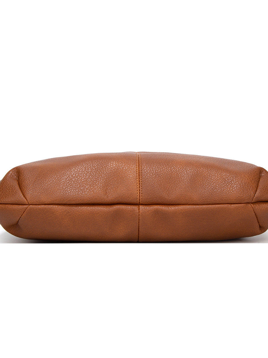 Casual Brown PU Leather Adjustable Strap Side Zip Pocket Hobo Bag