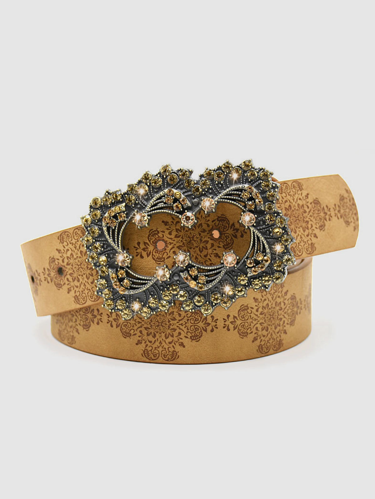 Retro Rhinestone Floral Buckle PU leather Belt