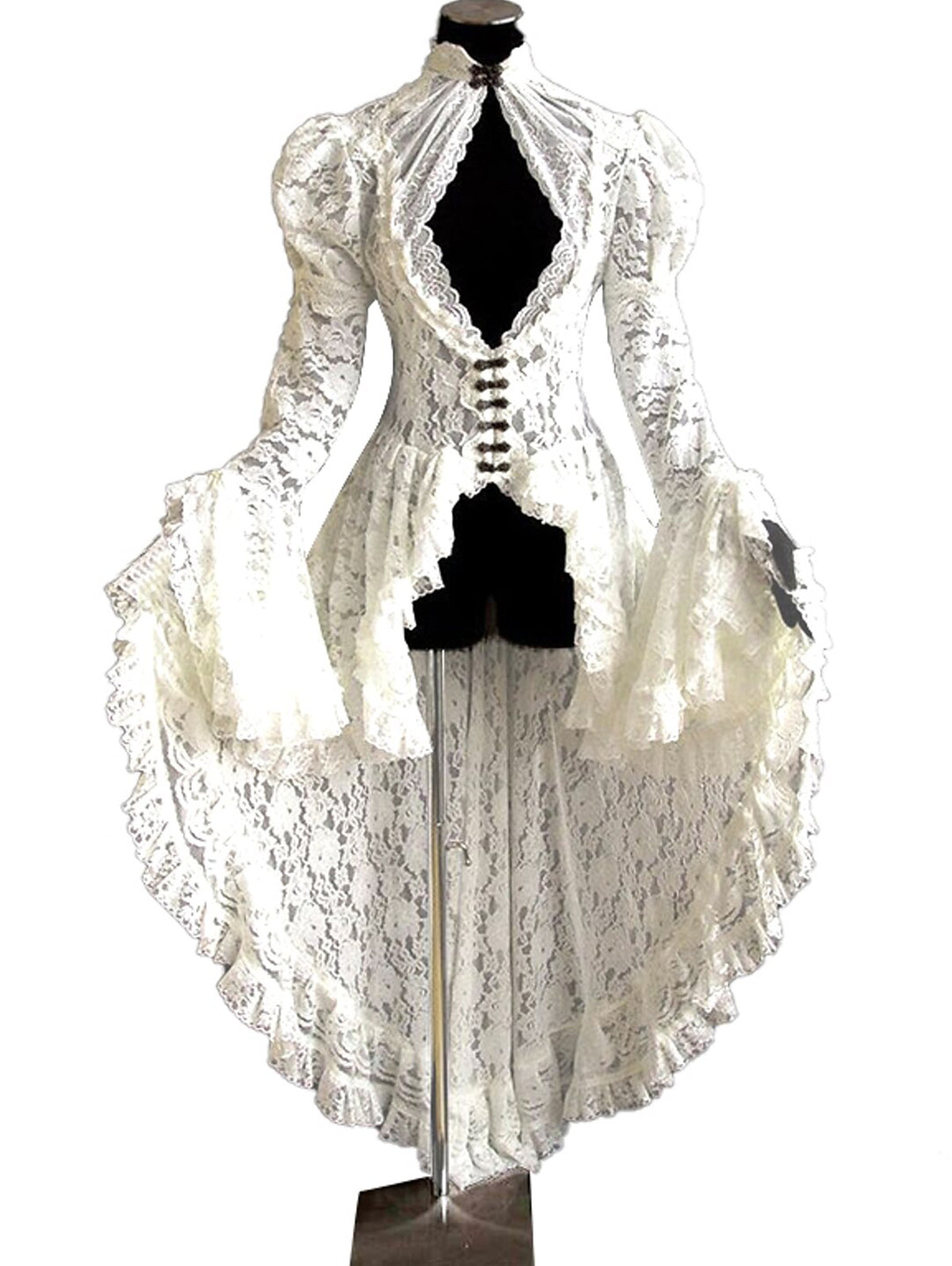 Retro Lace Splicing Stand Collar Flare Sleeve Maxi Dress