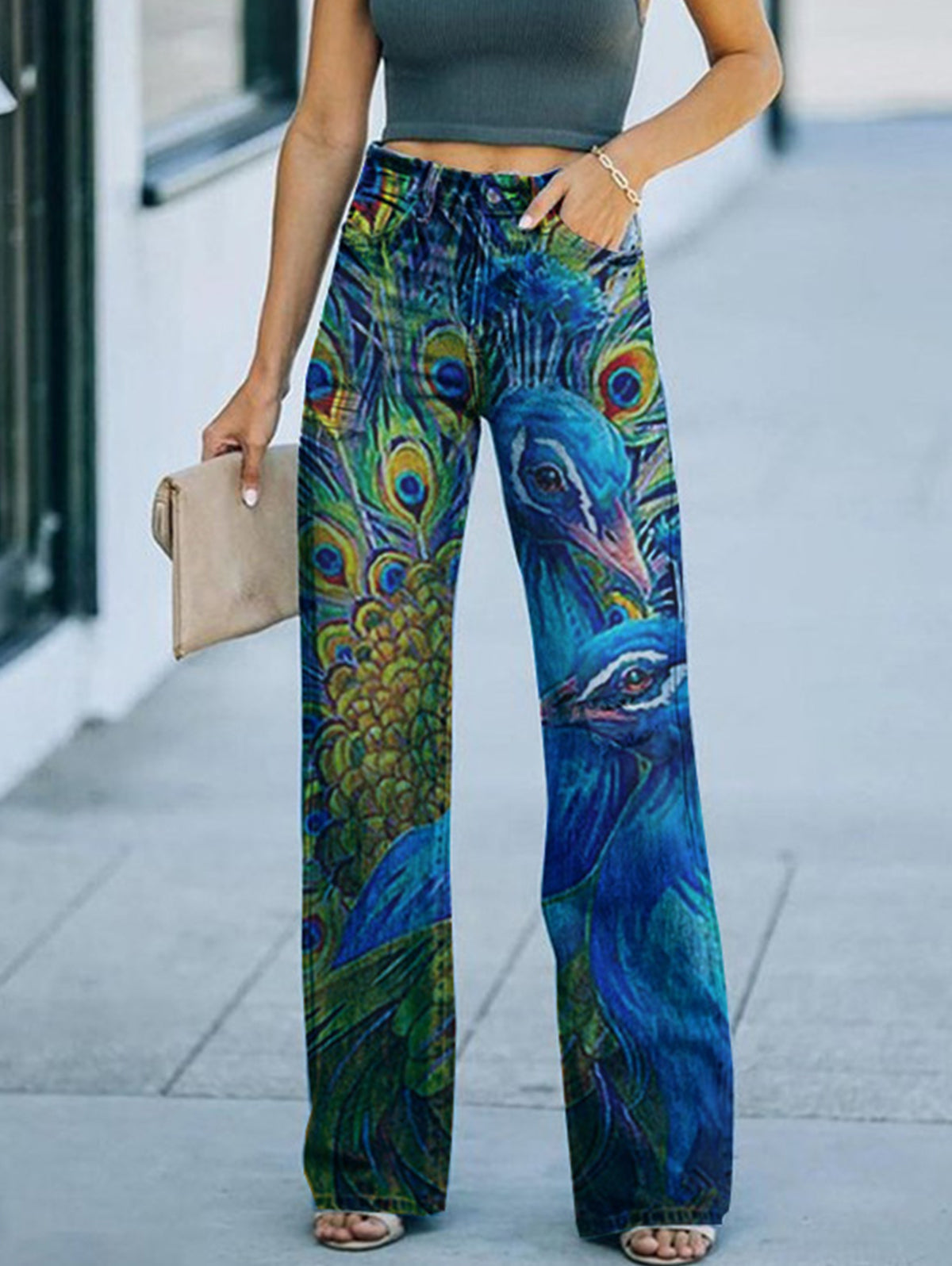 Daily High Rise Pattern Pocket  Wide Leg Pants