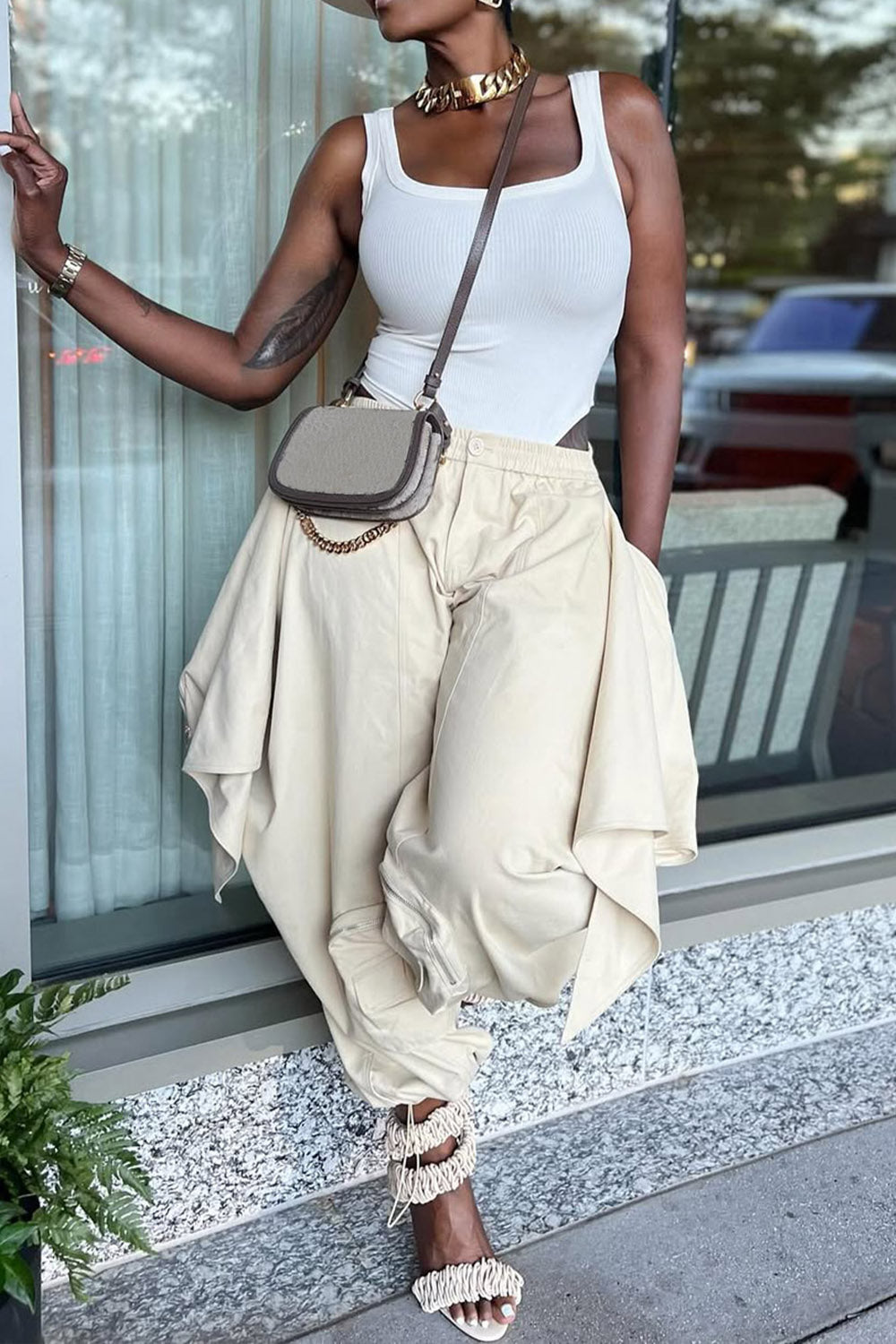 Ursiime Design Daily Ivory Casual Pull-On Waist Cargo Pants [Pre-Order]