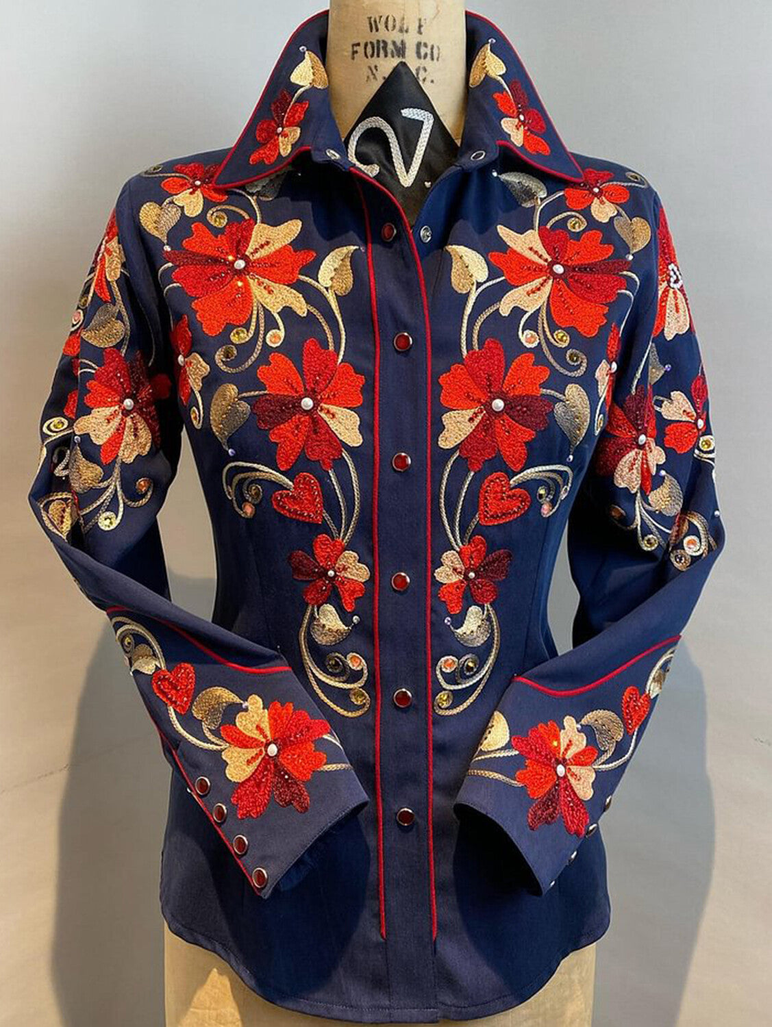 Western Floral Plant Print Lapel Collar Button Blouse