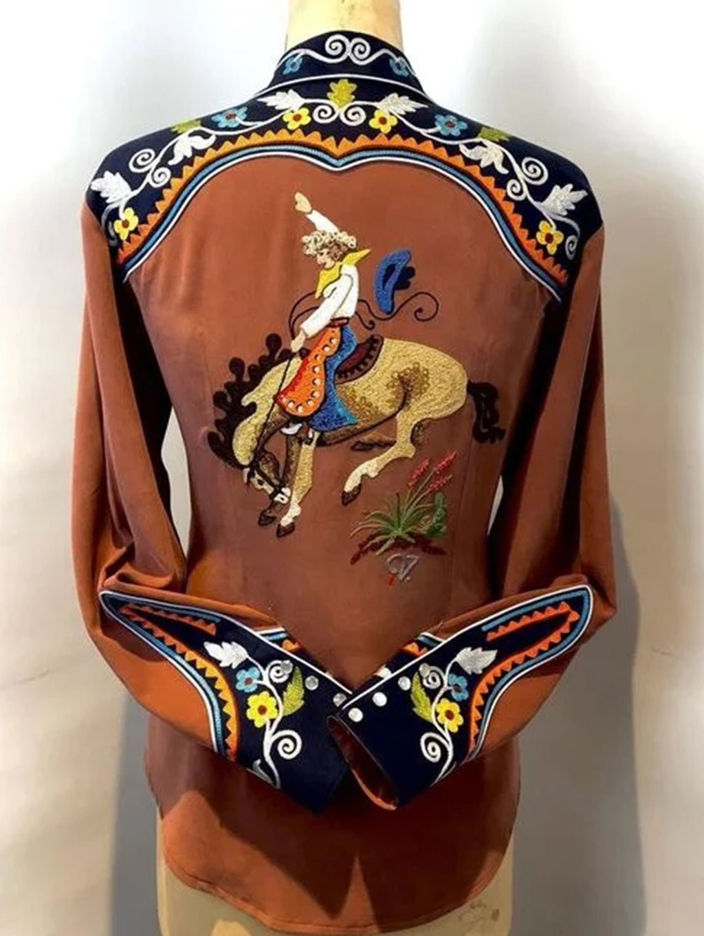 Western Floral Plant Print Lapel Collar Button Blouse