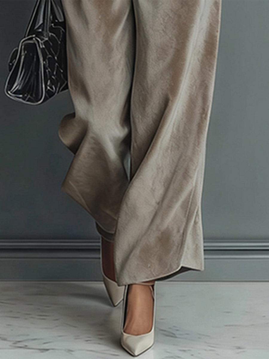 Ursiime Daily Grey High Collar Long Sleeve Pocket Casual Velvet Two Piece Pant Sets [Pre-Order]