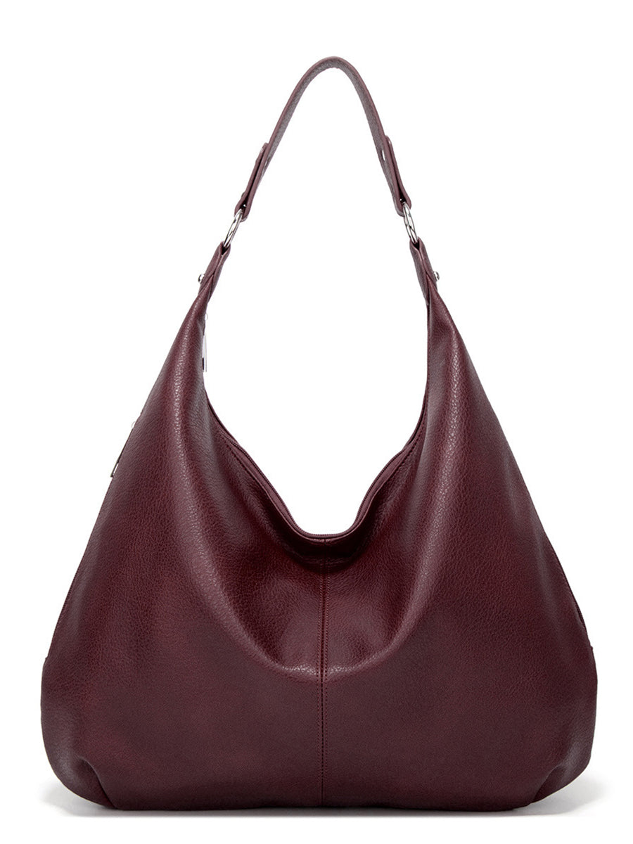 Casual Brown PU Leather Adjustable Strap Side Zip Pocket Hobo Bag