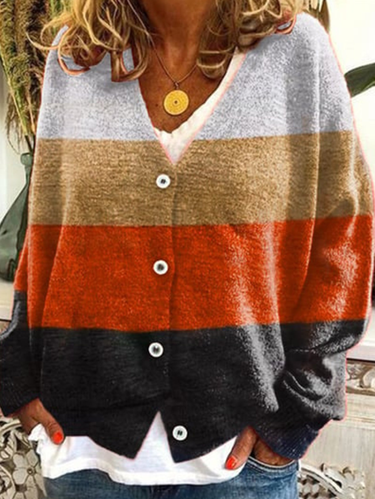 Casual Floral Pattern Three Button Knit Sweater Cardigan