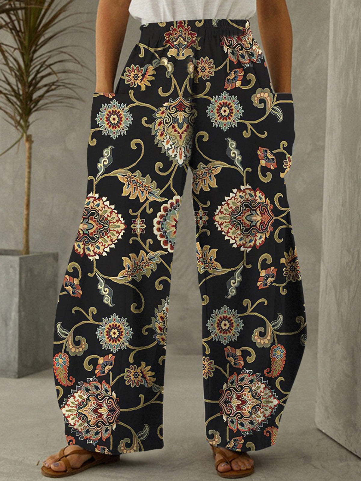 Street Oil Painting High Waist Wide Leg Pants