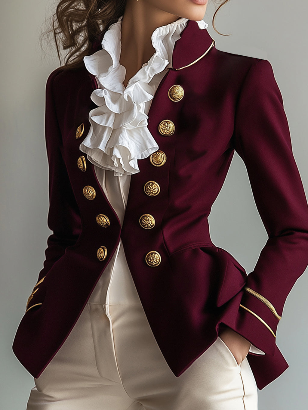 Ursiime Retro Stand Collar Button Long Sleeve Jacket