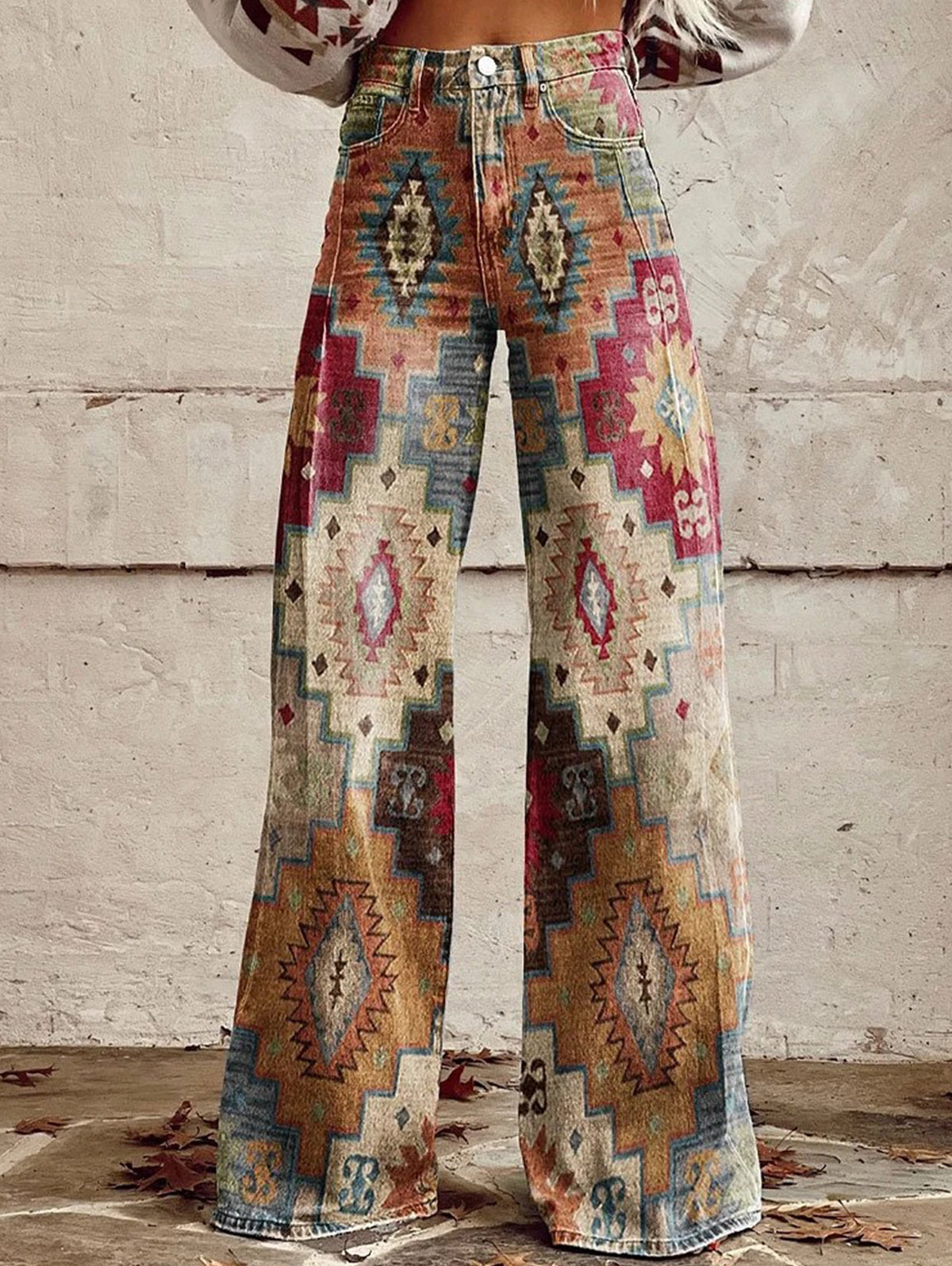 Daily High Rise Pattern Pocket  Wide Leg Pants